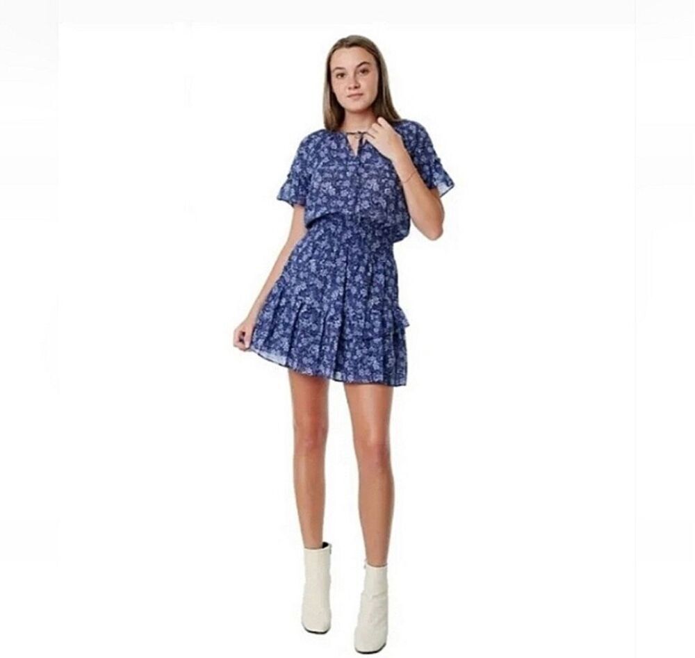 Parker Queenie Smocked Ruffle Mini Dress in Tessa Floral M